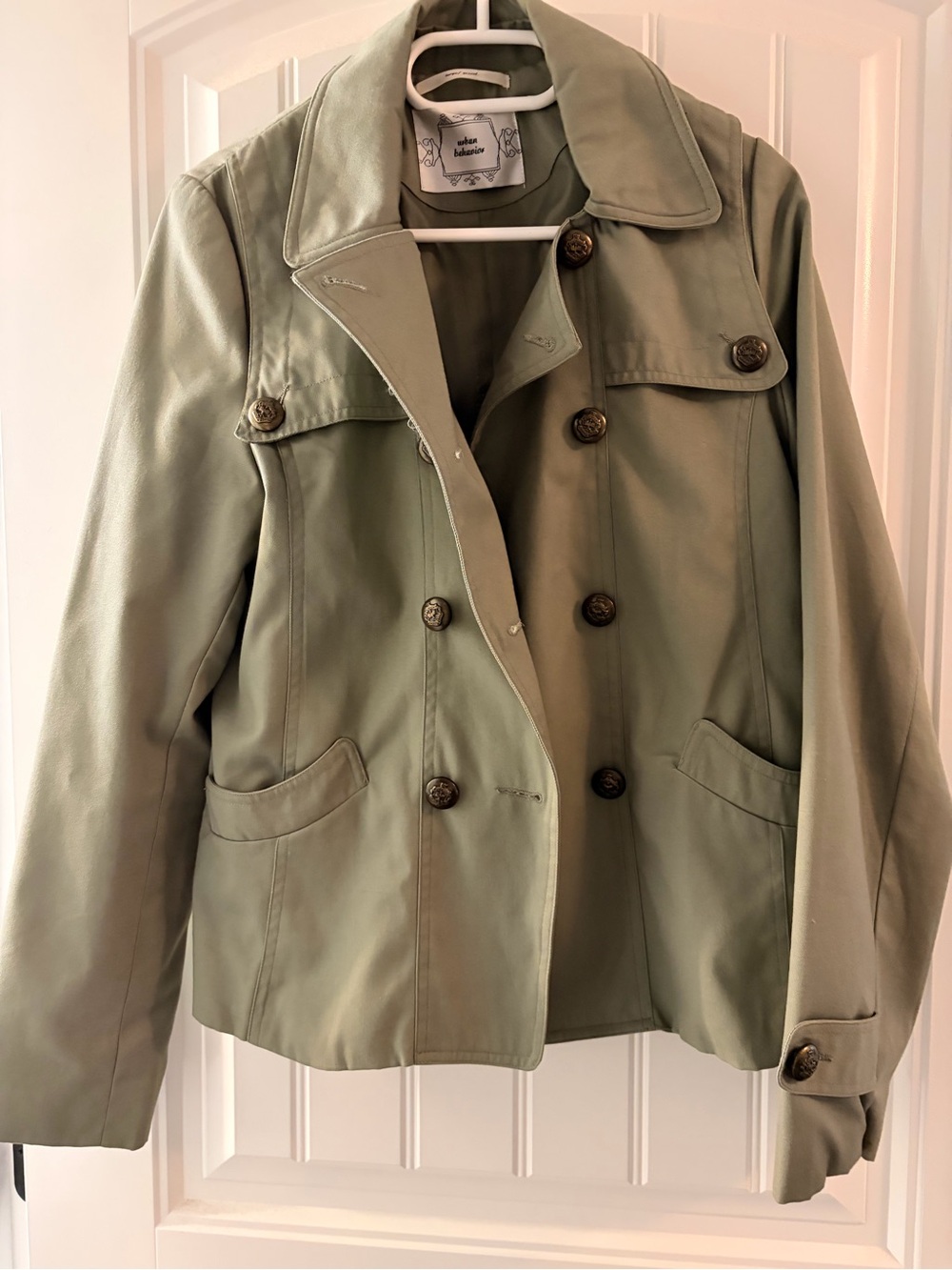 Urban Behavior Double-Breasted Trench Jacket in Sage Green